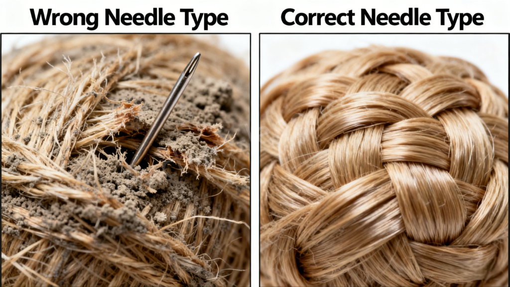 Wrong vs. Correct Needle Type Fiber Damage vs. Proper Entanglement Comparison